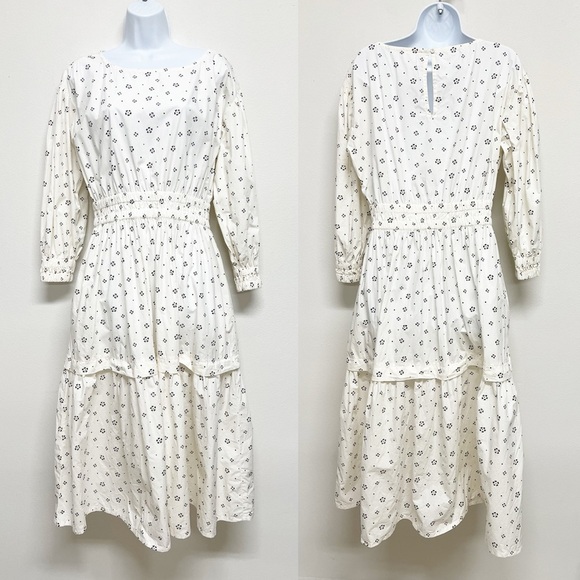 APiece Apart Womens Cream Black Estrella Floral Long Sleeve Tiered Maxi Dress - Picture 2 of 9